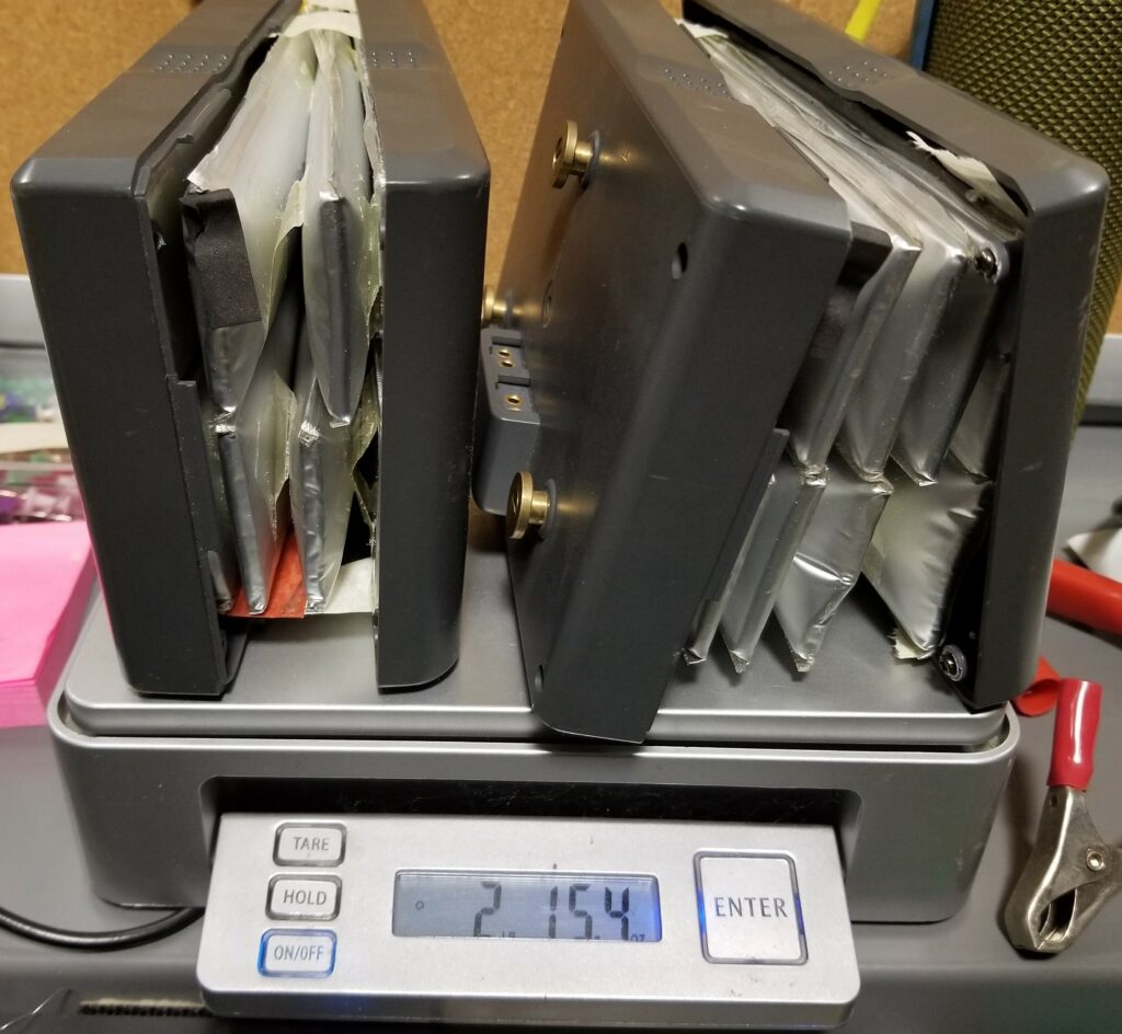 For lithium primary, lithium polymer, and damaged or swollen lithium-ion batteries, we charge $5 per pound.   All these types of batteries must be treated as hazardous material for shipping and recycling purposes.  The photo shows examples of swollen lithium-ion batteries.   